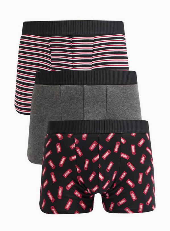 Stripe & Telephone Box Printed Hipsters 3 Pack  XL